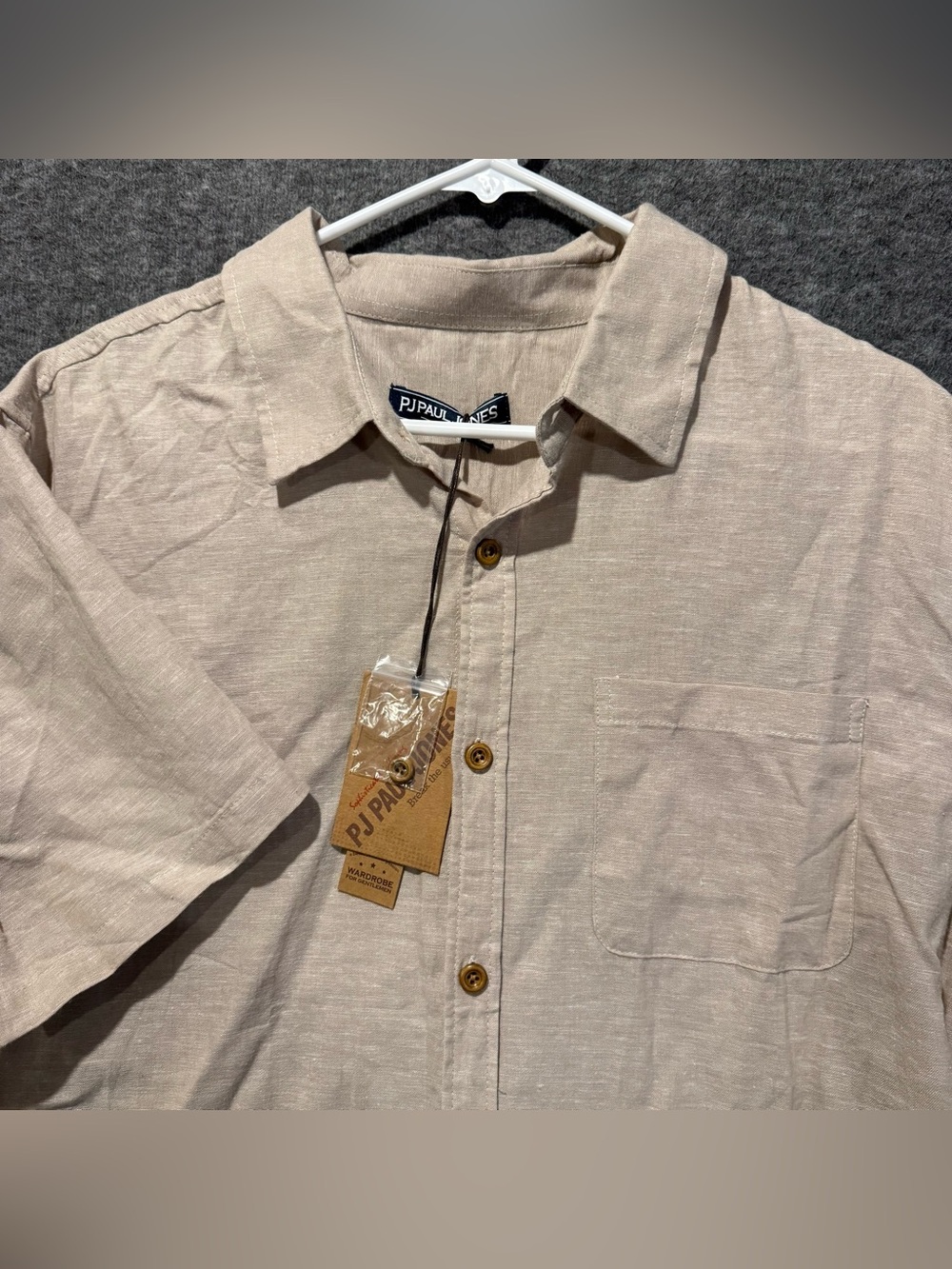 Paul Jones Cotton Linen Shirt Mens XL tan button up comfort beach travel NWT